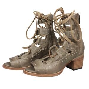 FREEBIRD by Steven Gladiator Sandal Women Sz 6 Lace Up Green Hazel Leather Glam